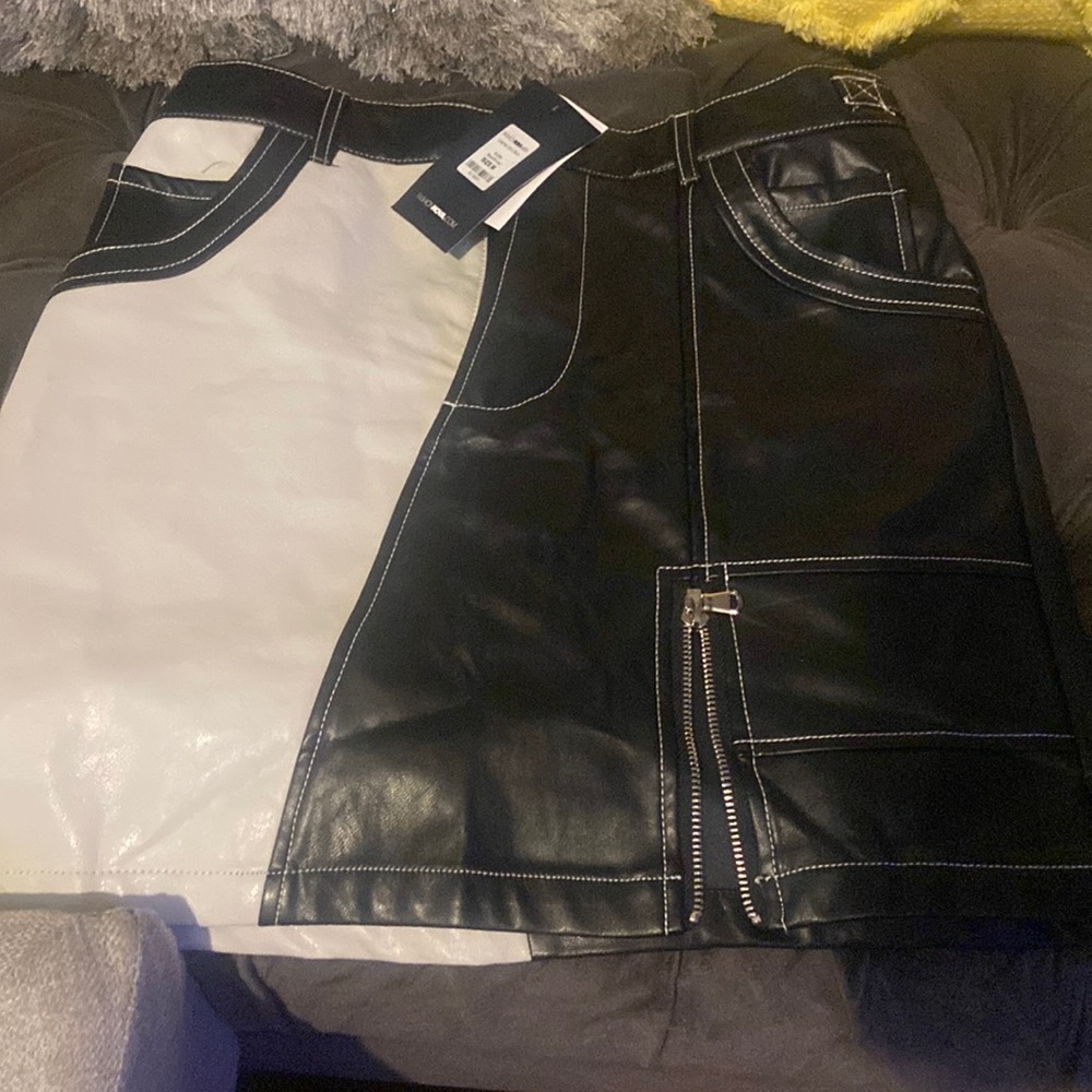Vegan leather two tone skirt